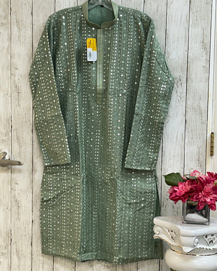 Light green kurta pajama set for men by Kurti Connection USA