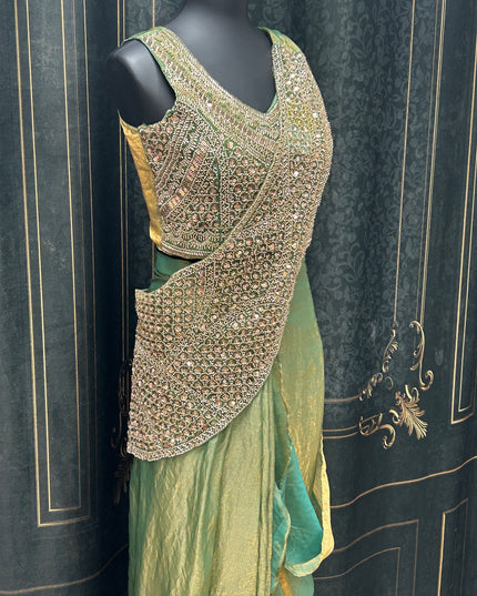 Readymade saree : pre pleated tissue silk saree