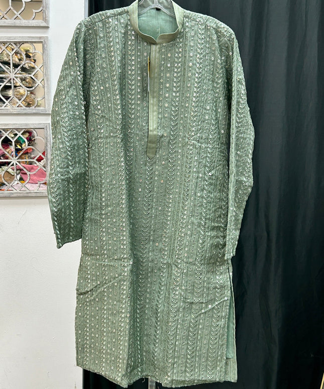 Light green kurta pajama set for men by Kurti Connection USA