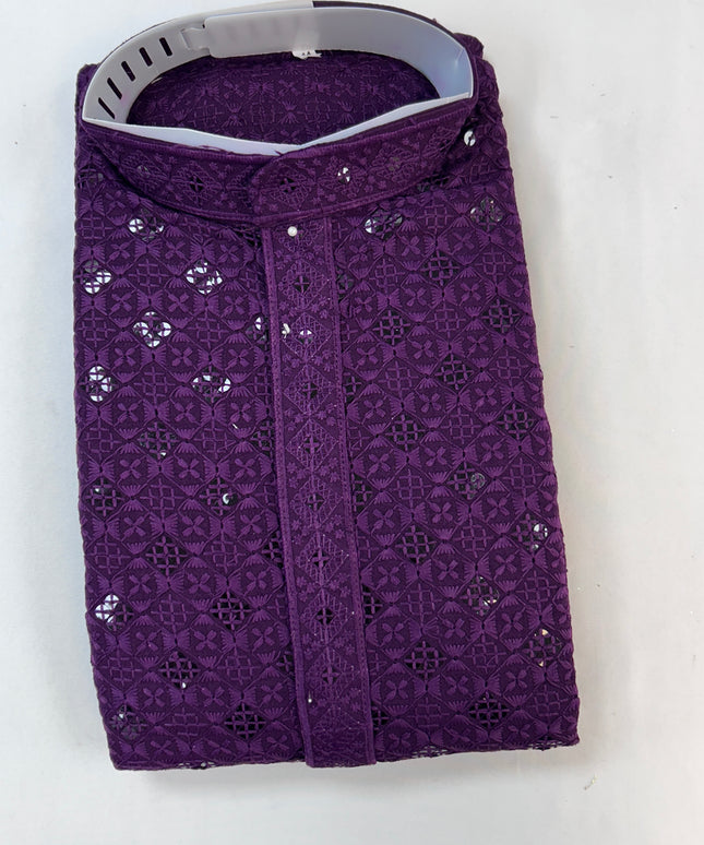 Sequin kurta pajama set for men : Wine color