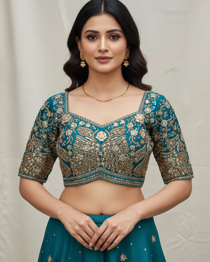 Designer Blouse : Teal green