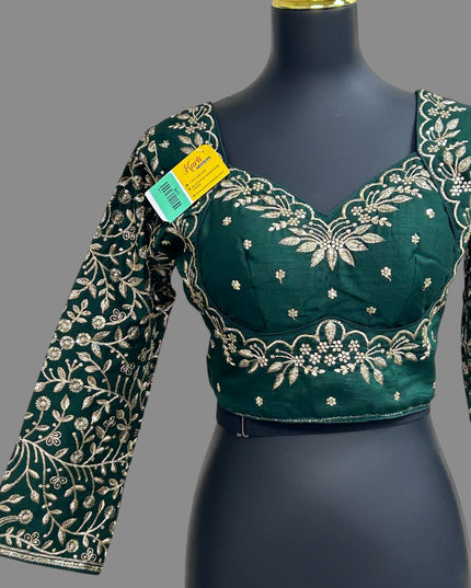 Madhubala blouse : full sleeves/ dark green
