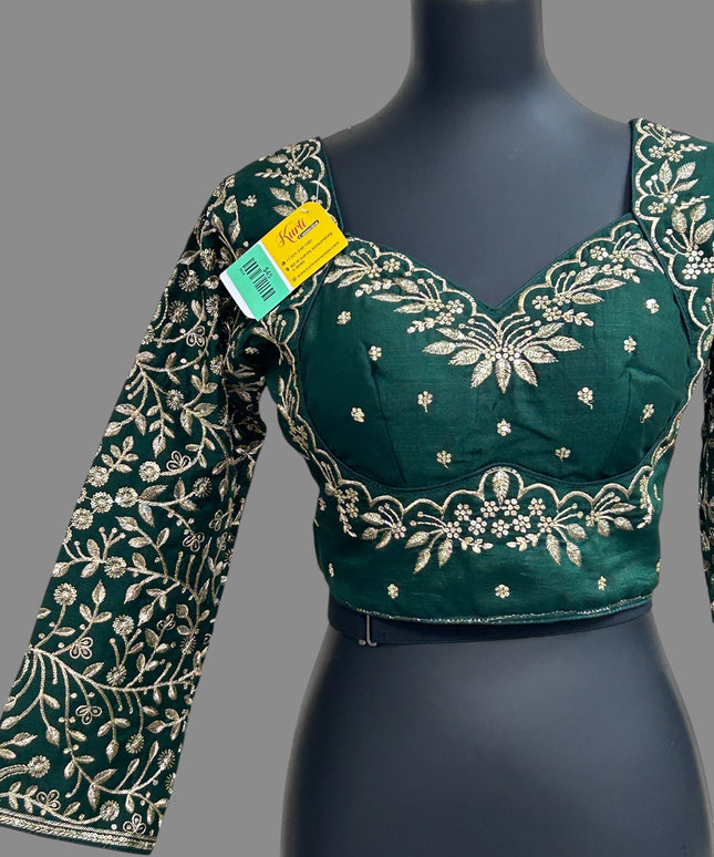 Madhubala blouse : full sleeves/ dark green