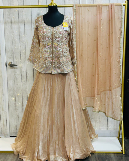 Golden lehenga Choli set with long blouse