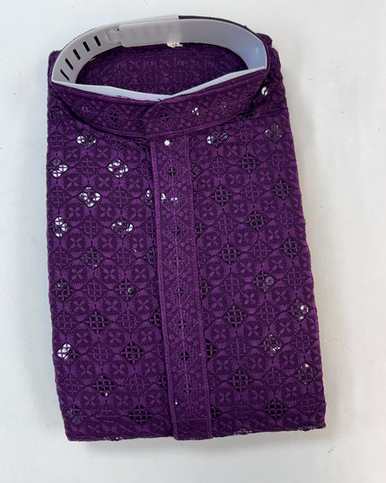 Sequin kurta pajama set for men : Wine color