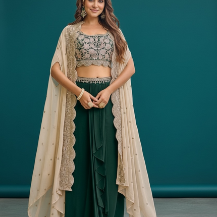 Lehenga saree with cape (green)
