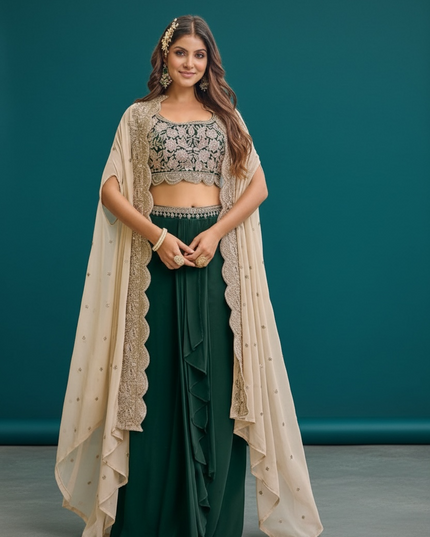 Lehenga saree with cape (green)