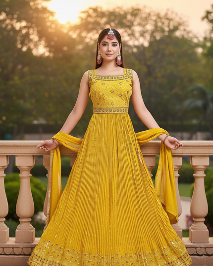 Yellow Anarkali set : perfect haldi mehandi outfit