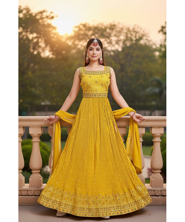 Yellow Anarkali set : perfect haldi mehandi outfit