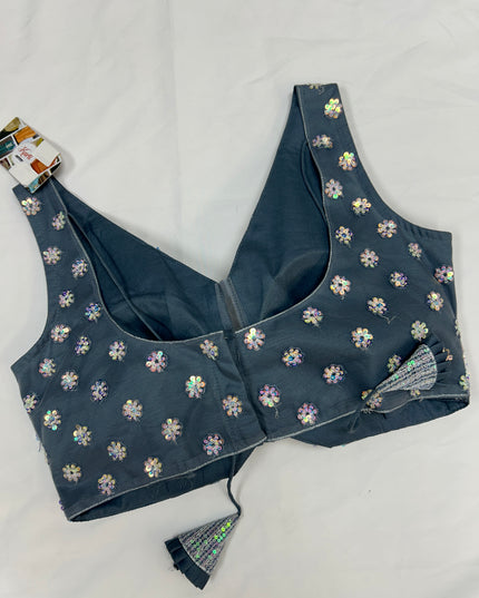 Grey Blouse : sequin and stone work