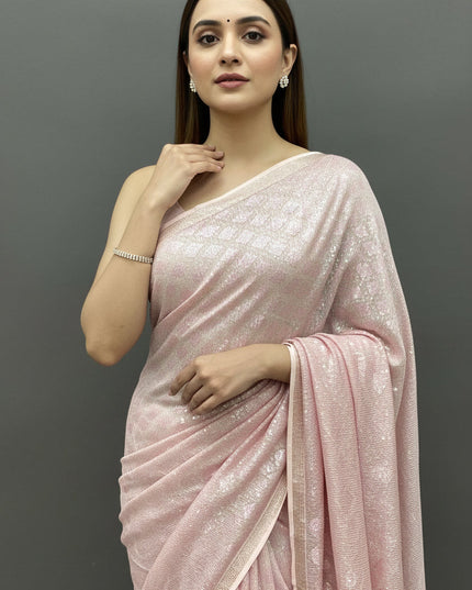 Pink sequin saree