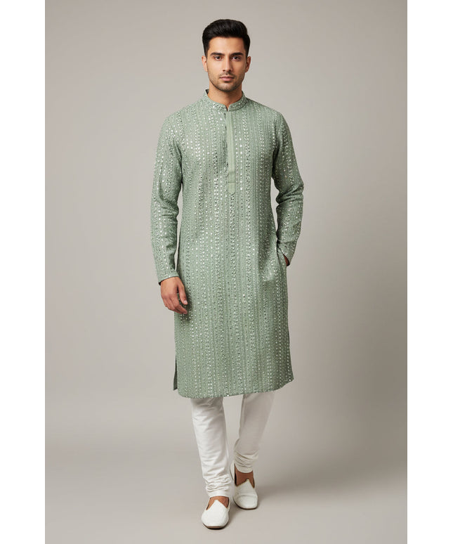Light green kurta pajama set for men by Kurti Connection USA