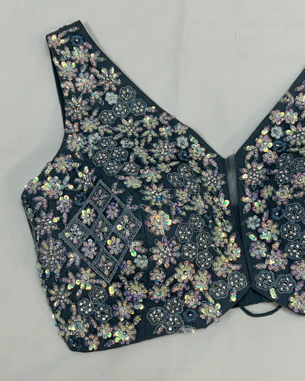 Grey Blouse : sequin and stone work