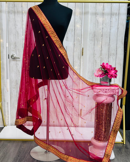 Maroon dupatta with gold border