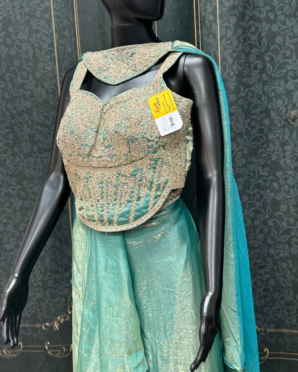 Teal : Lehenga saree : fusion readymade saree