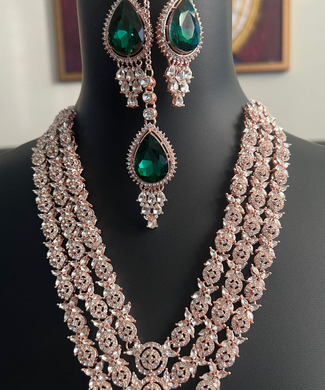 Royal look rose gold finish necklace set by Kurti Connection USA