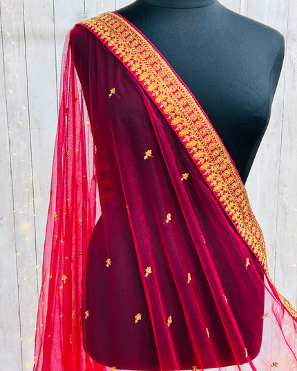 Maroon dupatta with gold border