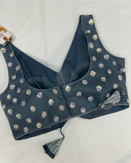 Grey Blouse : sequin and stone work