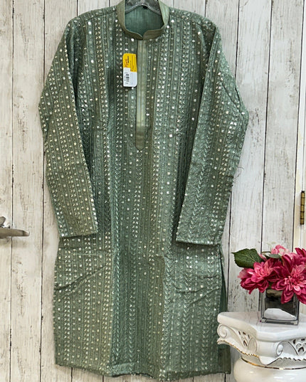Light green kurta pajama set for men by Kurti Connection USA
