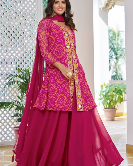 Chiffon Bandhani sharara suit by Kurti Connection USA