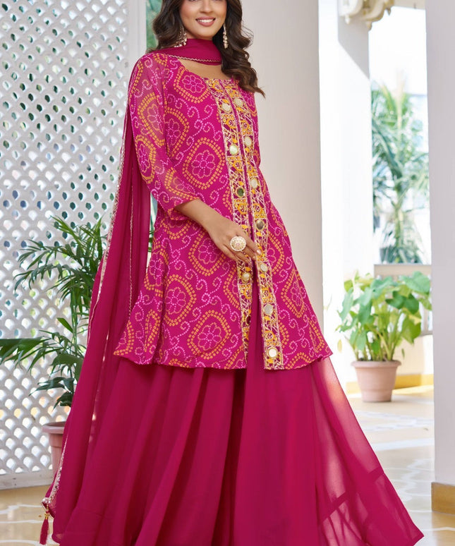 Chiffon Bandhani sharara suit by Kurti Connection USA