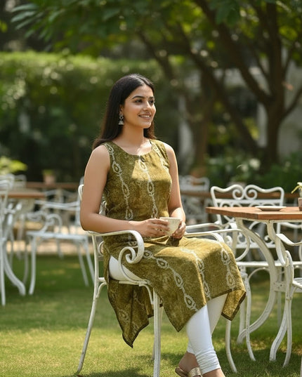 Sleeveless Printed Straight Kurti