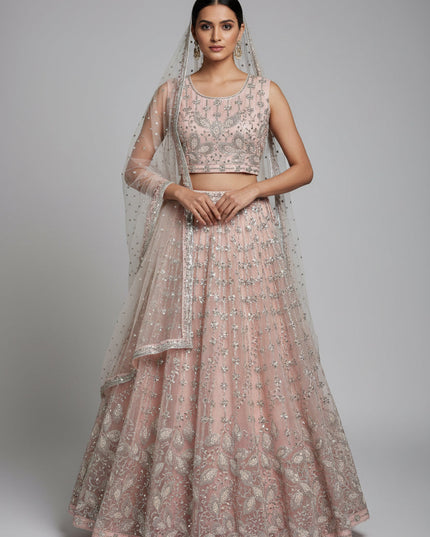 Light peach color lehenga set by Kurti Connection USA
