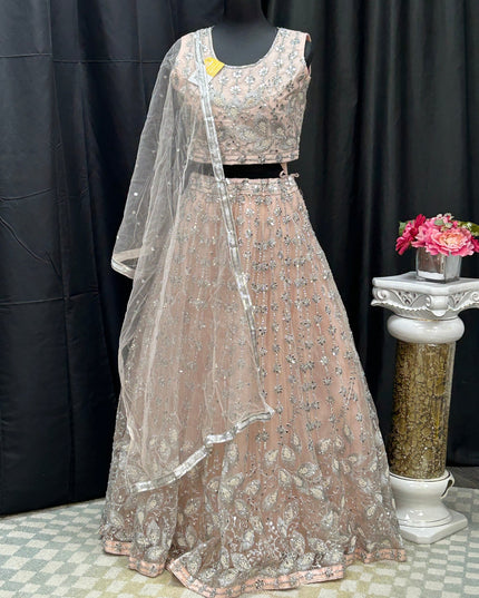 Light peach color lehenga set by Kurti Connection USA