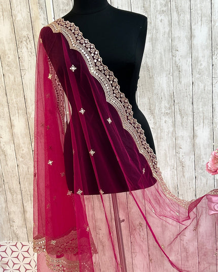 Mirror work dupatta: dark pink by Kurti Connection USA