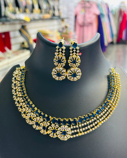 Ad necklace set : Blue stones gold polish
