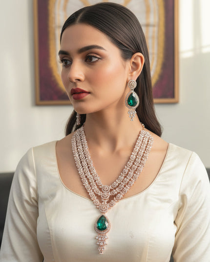 Royal look rose gold finish necklace set by Kurti Connection USA