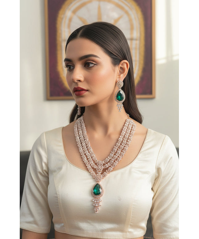 Royal look rose gold finish necklace set by Kurti Connection USA