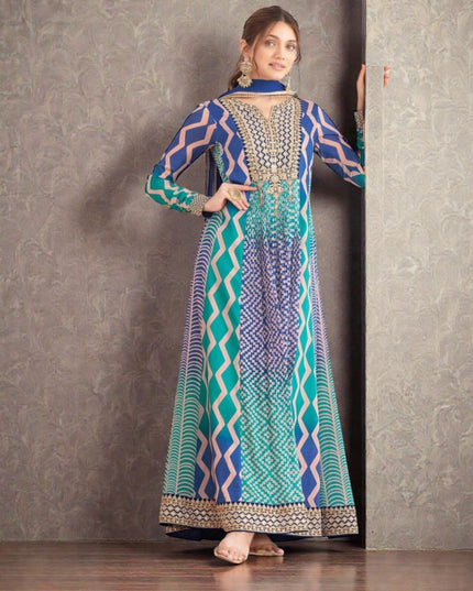 Saawan : Chinon silk long gowns by Kurti Connection USA
