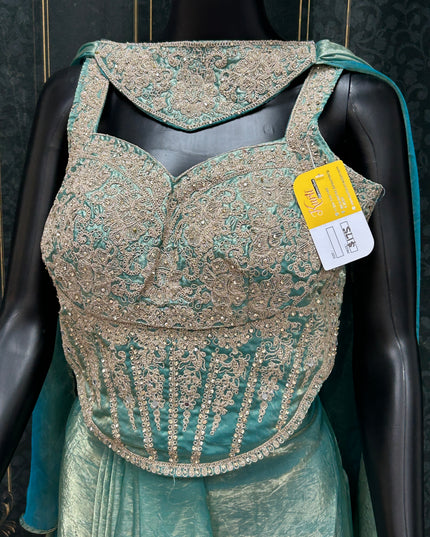Teal : Lehenga saree : fusion readymade saree