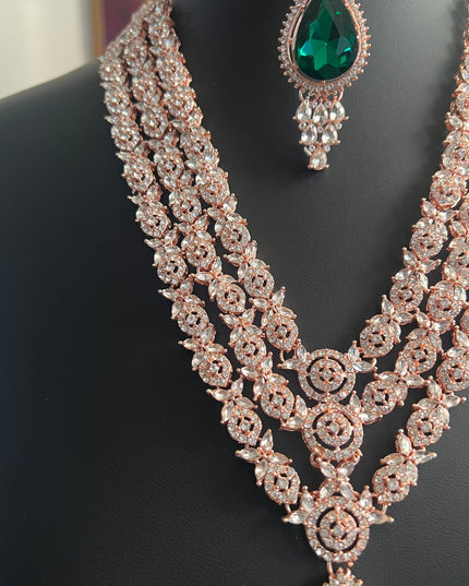 Royal look rose gold finish necklace set by Kurti Connection USA