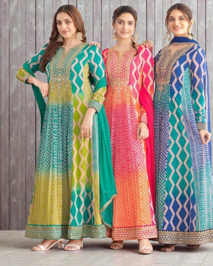 Saawan : Chinon silk long gowns by Kurti Connection USA