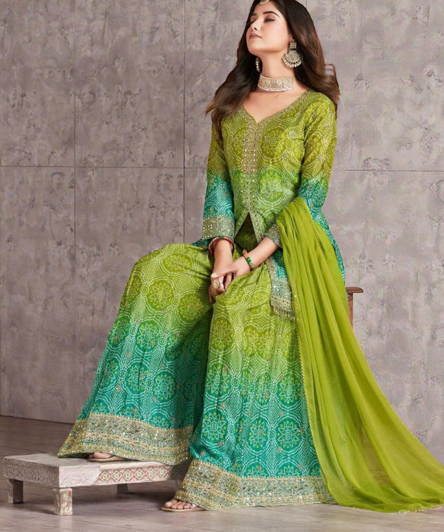 Rangeela : Bandhani silk sharara suits by Kurti Connection USA