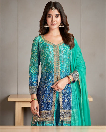 Rangeela : Bandhani silk sharara suits by Kurti Connection USA