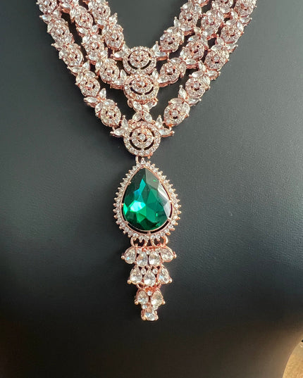 Royal look rose gold finish necklace set by Kurti Connection USA