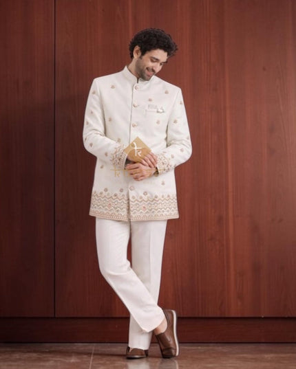 Ivory Sherwani : Traditional jacket (Indo western)