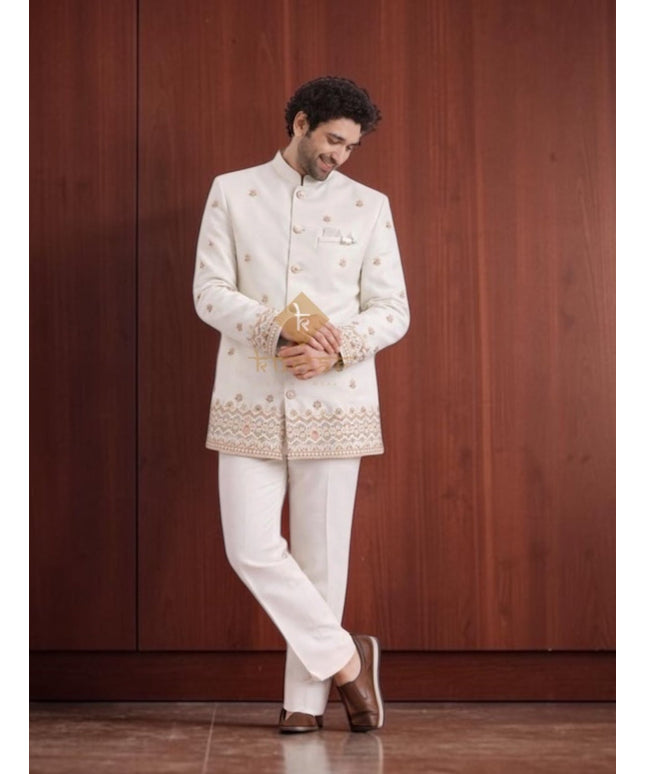 Ivory Sherwani : Traditional jacket (Indo western)