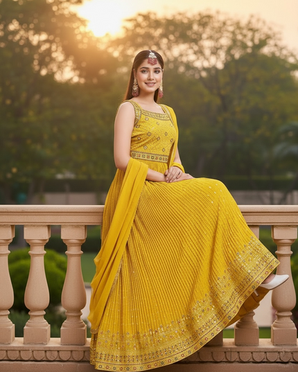 Yellow Anarkali set : perfect haldi mehandi outfit