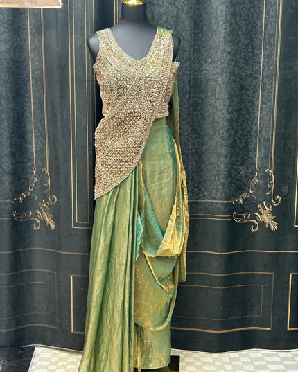 Readymade saree : pre pleated tissue silk saree