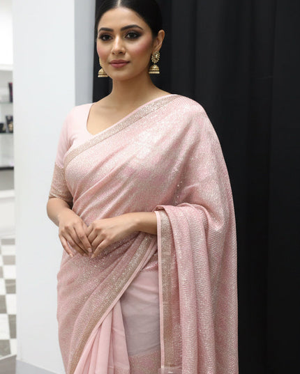 Pink sequin saree
