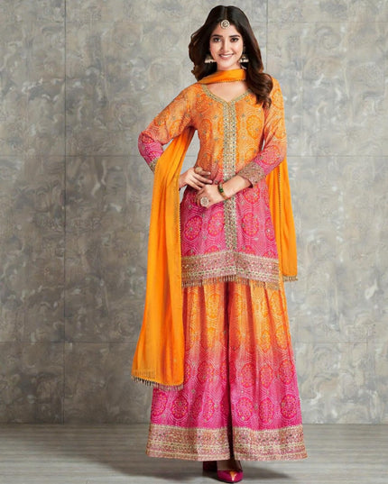 Rangeela : Bandhani silk sharara suits by Kurti Connection USA