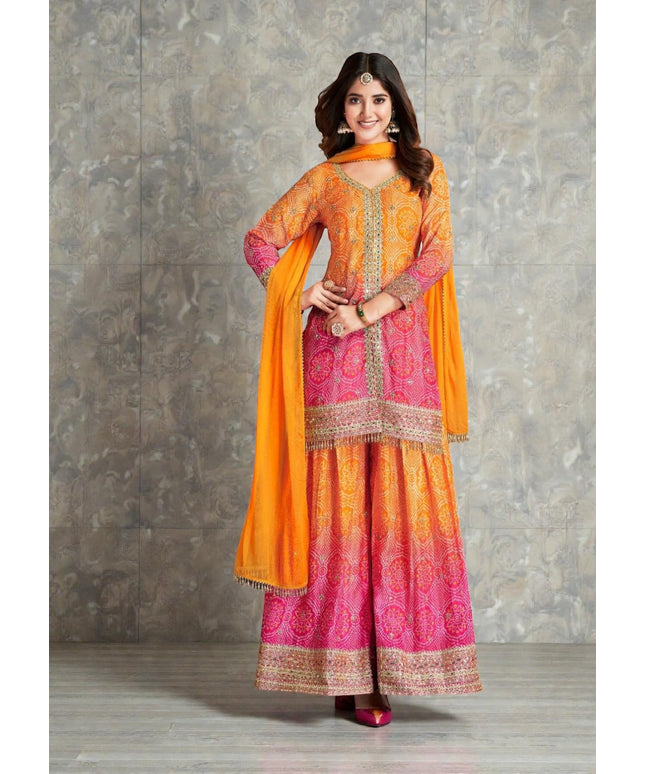 Rangeela : Bandhani silk sharara suits by Kurti Connection USA