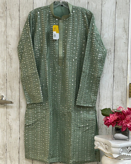 Light green kurta pajama set for men by Kurti Connection USA