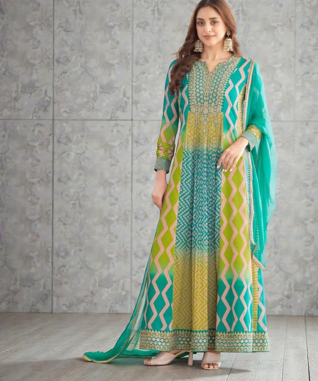Saawan : Chinon silk long gowns by Kurti Connection USA