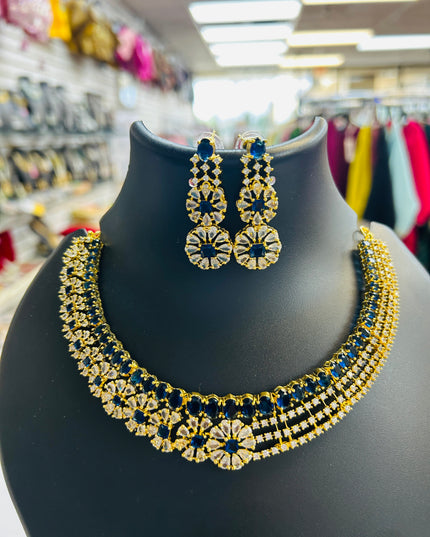 Ad necklace set : Blue stones gold polish