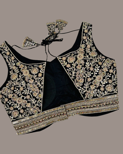 Black blouse with gold embroidery work